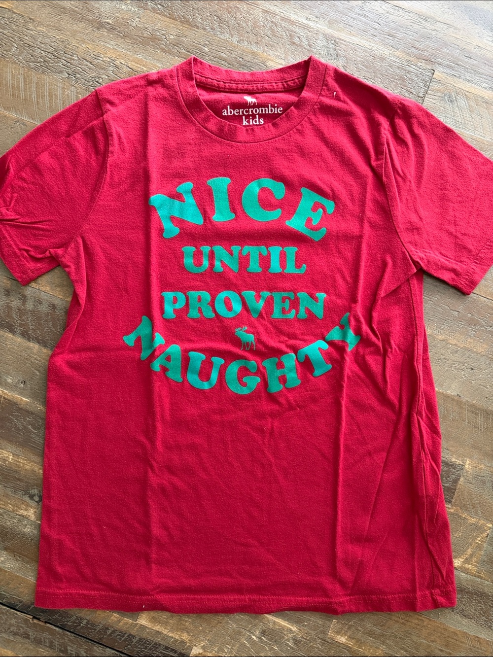 Abercrombie & Fitch kids red tee with green slogan